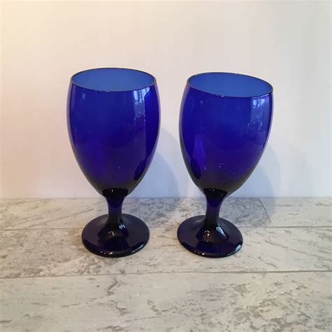 Set Of 2 Vintage Cobalt Blue Libbey Premiere Water Goblets Etsy