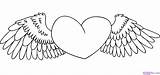 Coloring Heart Pages Printable Kids Wings Hearts Roses Cute Drawing Easy sketch template