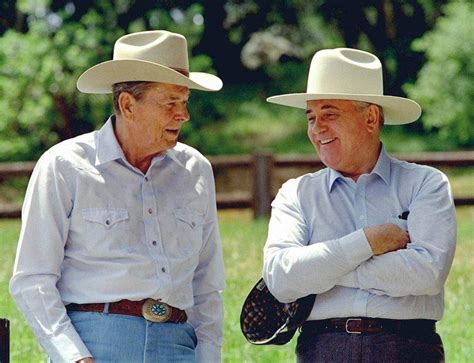 reagan and gorbachev at reagan s california ranch 1992 [850 × 652] historyporn