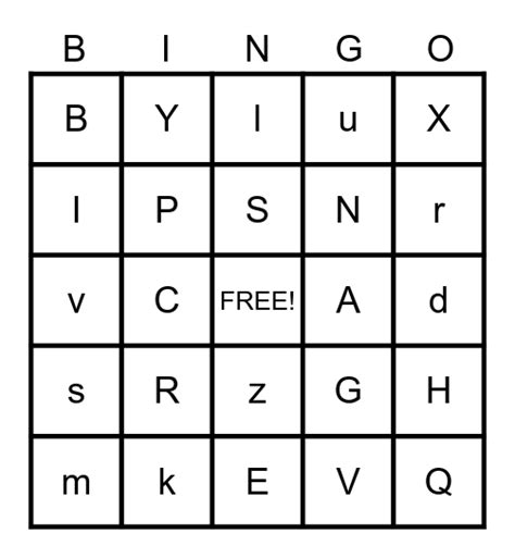 alphabet bingo card