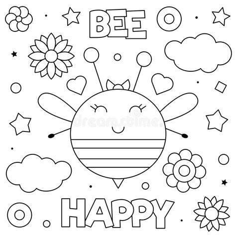 bee happy coloring page vector illustration   bee stock vector