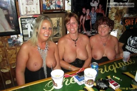 three mature topless cougars three pairs of big tits boobs flash pics mature flashing pics