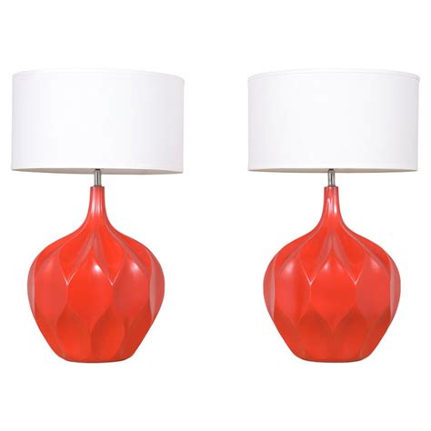 pair  red mid century modern table lamps  sale  stdibs