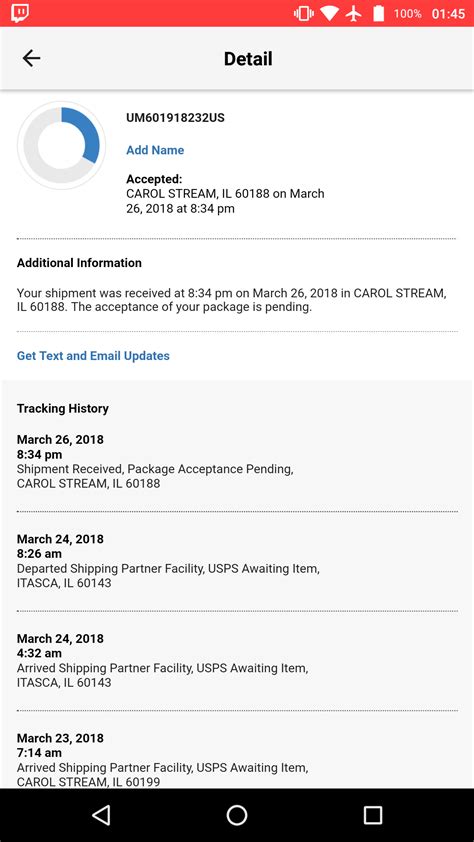 shipment received package acceptance pending rusps