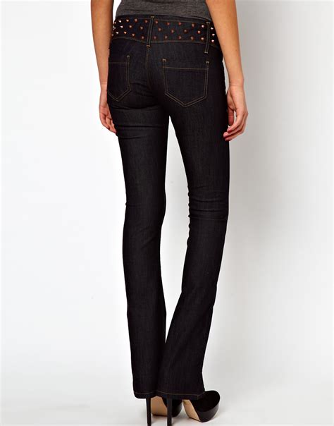 lyst asos super sexy flared jeans  stud detail  blue