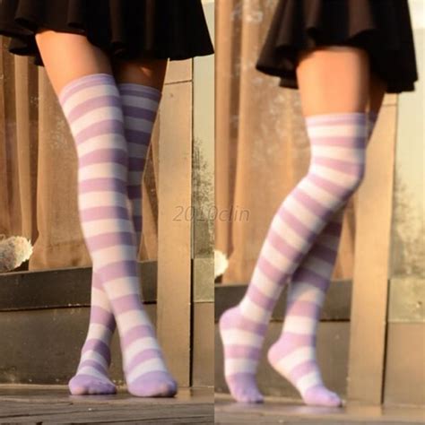 sexy women s cotton socks thigh high over the knee slim leg striped