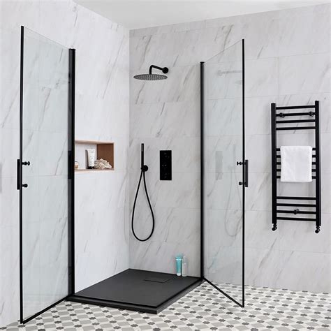 milano nero black hinged double door corner shower enclosure