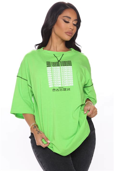 High Fucking Standards Tunic Top Neon Green Fashion Nova Graphic