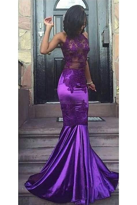 long purple mermaid lace prom evening party dresses  african prom dresses evening