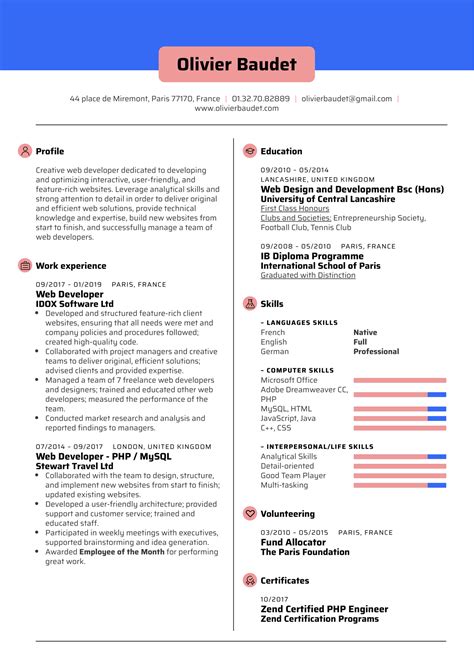 web developer resume template kickresume