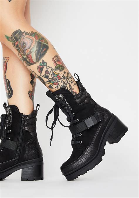 black buckle heeled combat boots dolls kill