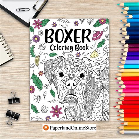 boxer dog coloring book adult coloring book gifts  boxer etsy