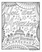 Coloring Pages Birthday Happy Amazing Printable Cards Etsy Kids Adult Adults Colouring Projects Joy Cake Creative Sheet Zentangle Sold Books sketch template