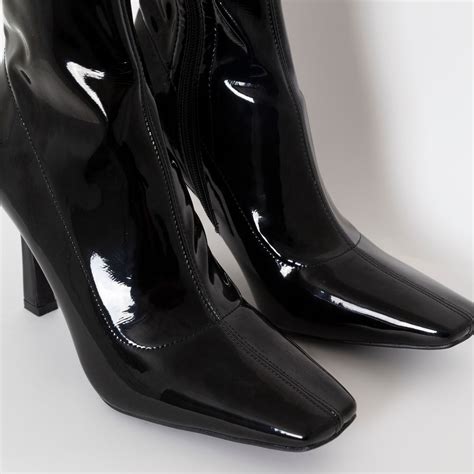 toz black patent mid heel ankle boots