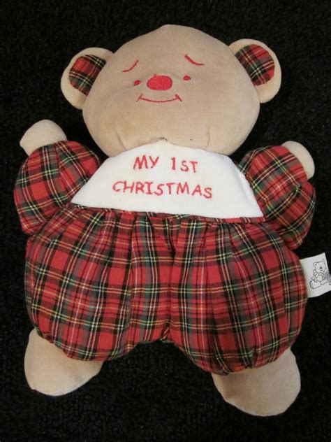snuggie toy plush tan teddy bear lovey plaid with my 1st christmas