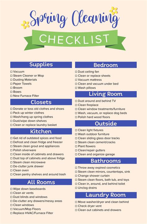 spring cleaning checklist tips  printable vlrengbr