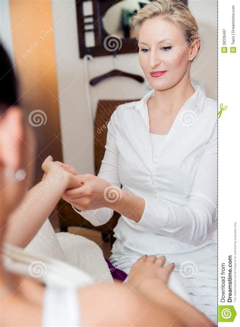 Hand Massage By A Blonde Therapist Stock Image Image Of Female