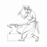 Fabbro Smid Blacksmith Incudine Pliers Hamer Sledgehammer Scarabocchio Femminile Martello Notevole Vrouwelijke sketch template