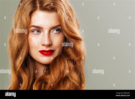 Red Head Woman With Freckles And Ginger Hair Natural Redhead Girl