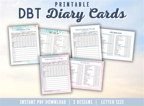 dbt diary cards printable  adults boutique printables