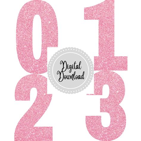 pink glitter numbers clipart  png files digital etsy