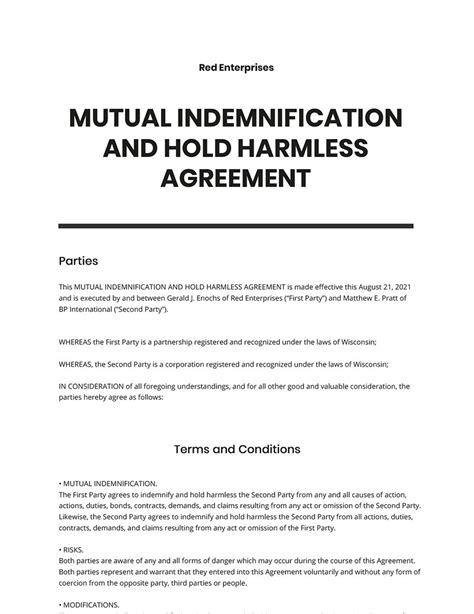 hold harmless agreement template google docs word apple pages