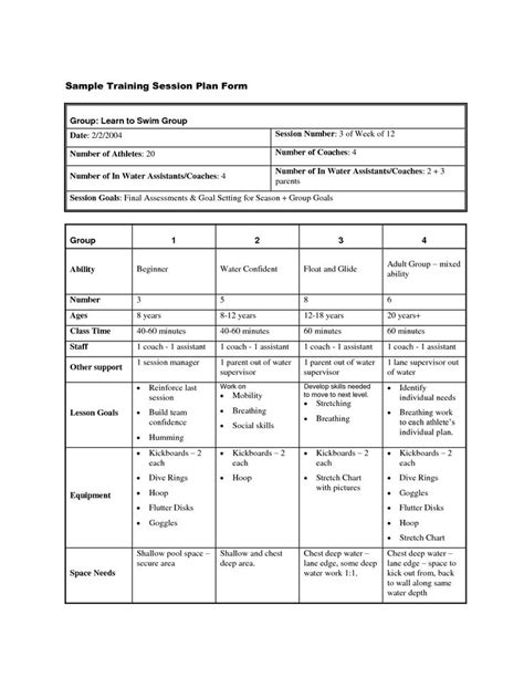 sample training session form  shown   document  shows