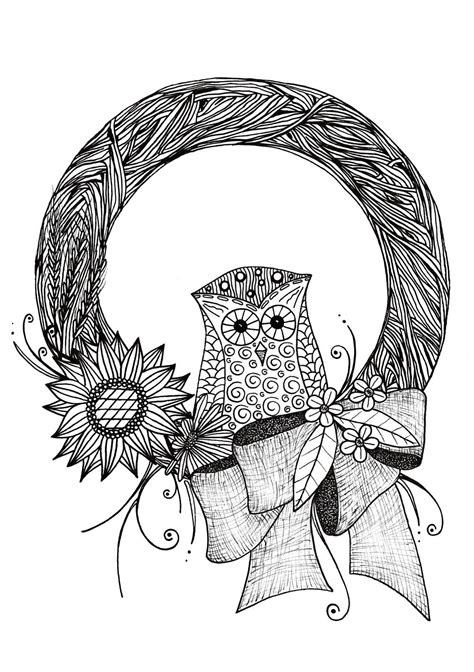 intricate fall wreath adult coloring page favecraftscom