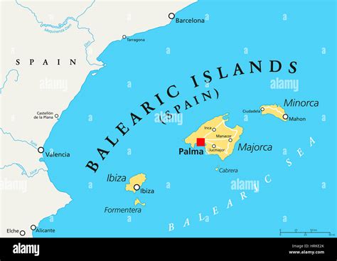 balearic islands political map  capital palma archipelago  stock photo  alamy