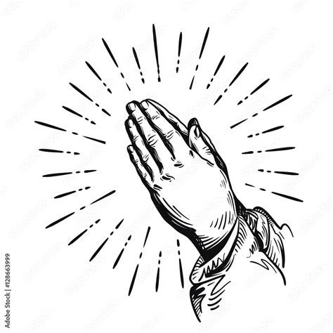 prayer sketch praying hands vector illustration isolated  white