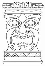 Tiki Printable Mask Totem Coloring Pages Faces Crafts Hawaiian Hawaii Masks Moana Supercoloring Theme sketch template