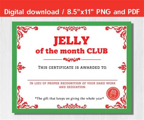 printable jelly   month club certificate printable word searches