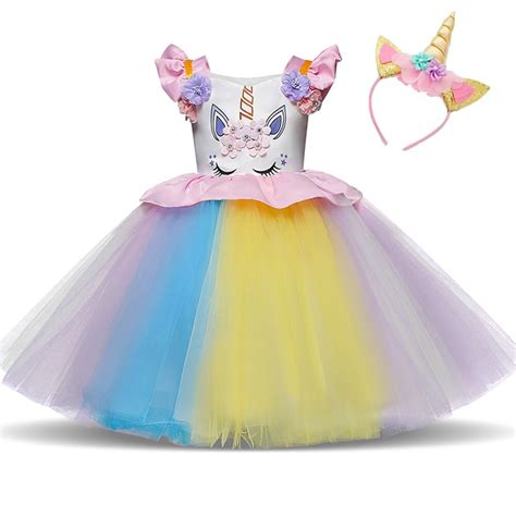 toddler girls unicorn party dress baby girls rainbow tulle dress kids