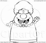 Granny Clipart Chubby Waving Outlined Cartoon Coloring Vector Cory Thoman Royalty Clipartof sketch template