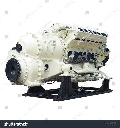 big internal combustion engine isolated  white  clipping path stock photo