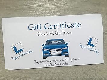 personalised driving lessons birthday card gift certificate money