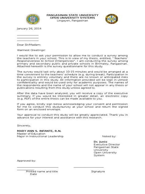 permission letter  conduct survey