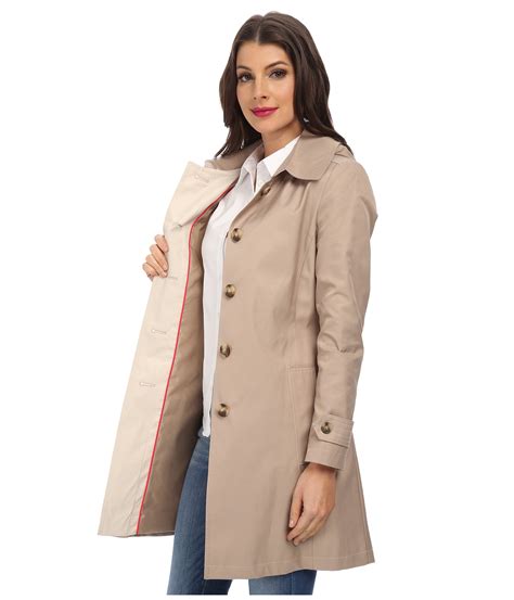 lyst dkny single breasted hooded belted trench coat  natural