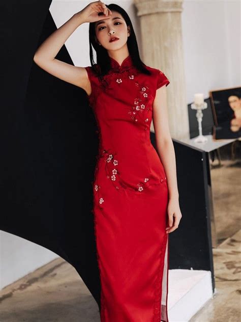 red embroidered long qipao cheongsam wedding dress cozyladywear cheongsam dress chinese
