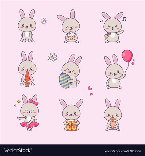 cute bunny kawaii character sticker set rabbit  anime face