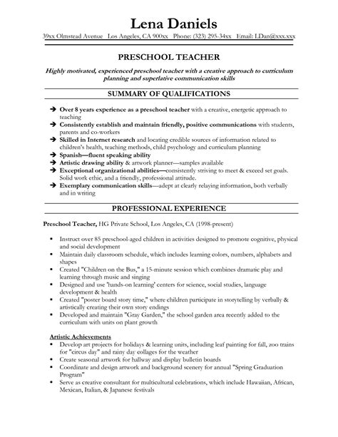 resume sample preschool teacher assistant teaching resume teacher