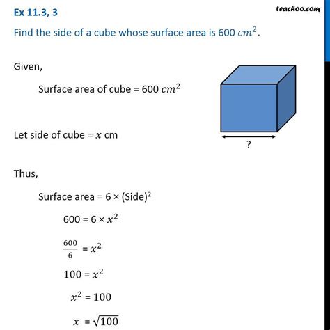 find  side   cube  surface area   cm