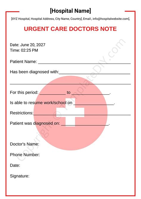 printable urgent care doctors note premium template   document