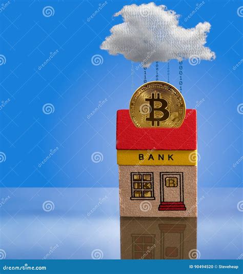 toy bank building  bitcoin assets stock photo image  business monetary