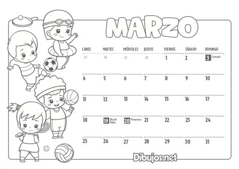 calendario infantil imprimir colorear
