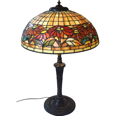 miller  unique art glass leaded shade lamp base signed sold  ruby lane