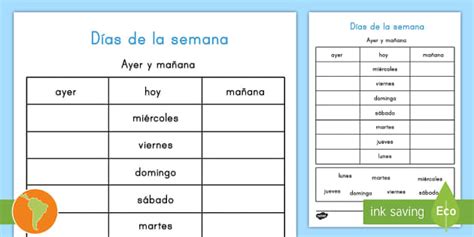 ficha de actividad ayer  manana los dias de la semana