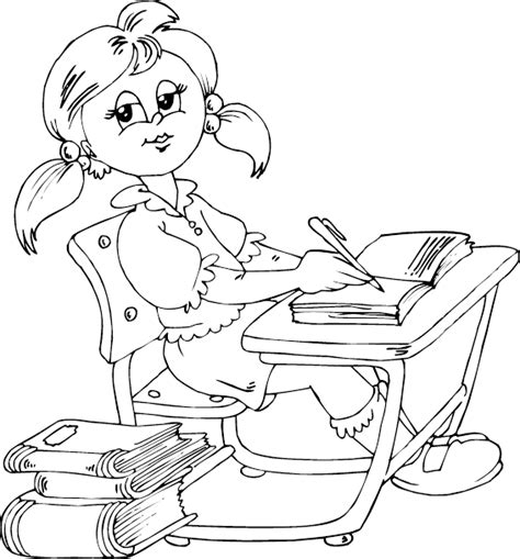 schoolgirl sitting  desk coloring page coloringcom