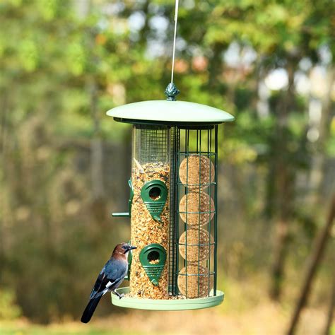 metal hanging wild bird feeder outdoor   feeding ports  perches seed feeders