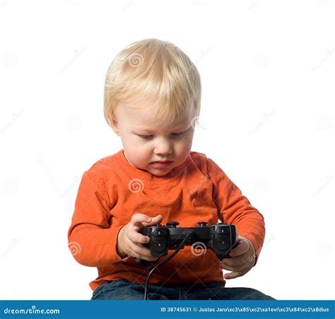 baby boy holding  video game controller stock image image